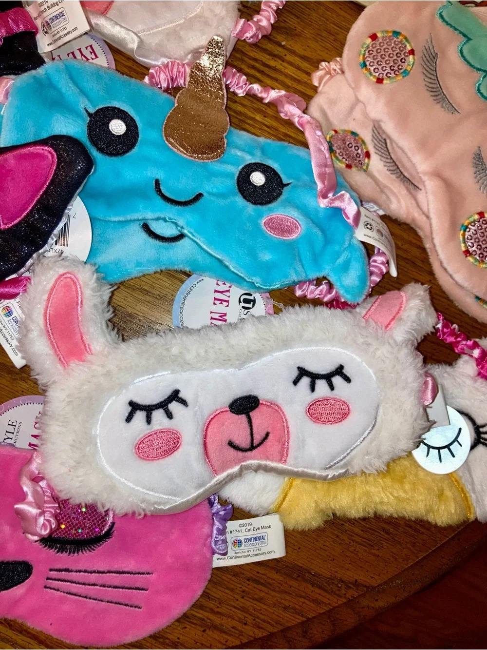 3 Kids Plush Sleep Masks - Assorted - Llama, Dog, Unicorn, etc. NWT